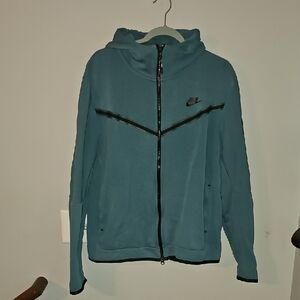 Nike Mens Sz Large NIKE TECH hooded Zip Up Sweatshirt! Teal Blue And Black!